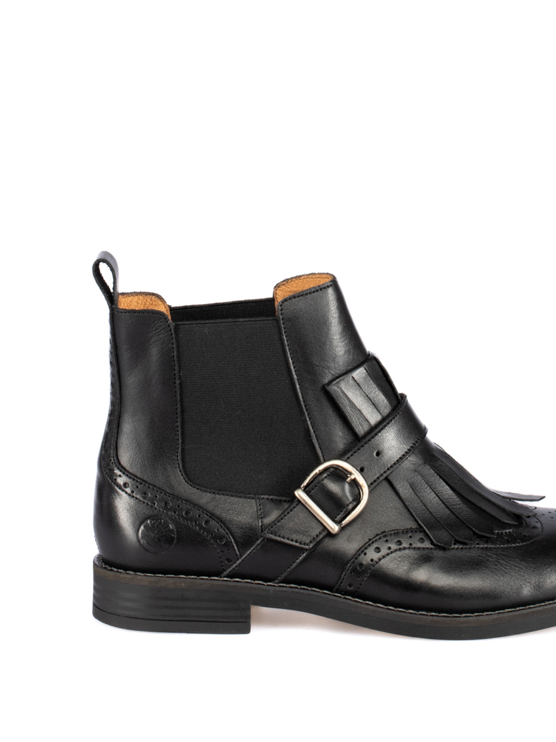 Leather Ankle Boots with Fringes and Buckle