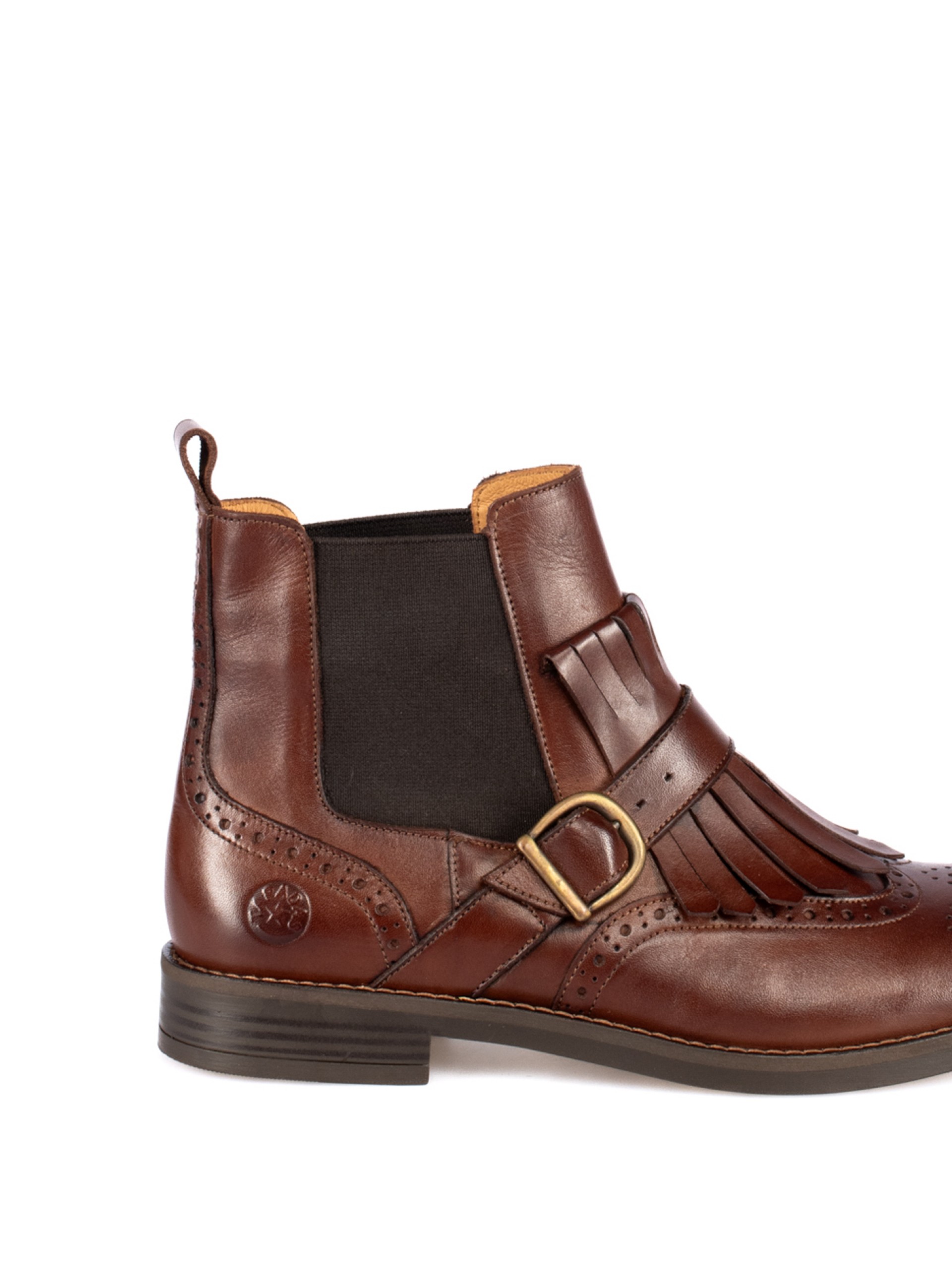 Leather Ankle Boots with Fringes and Buckle