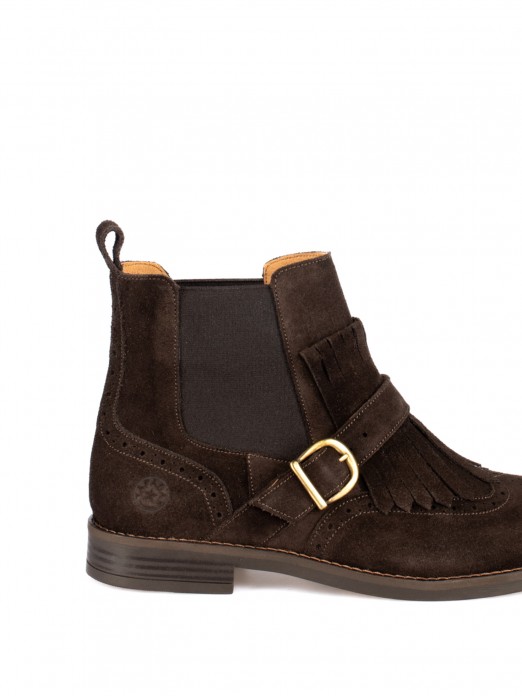 Suede Ankle Boots with Fringes and Buckle Suede Ankle Boots with Fringes and Buckle