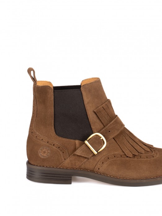 Suede Ankle Boots with Fringes and Buckle Suede Ankle Boots with Fringes and Buckle