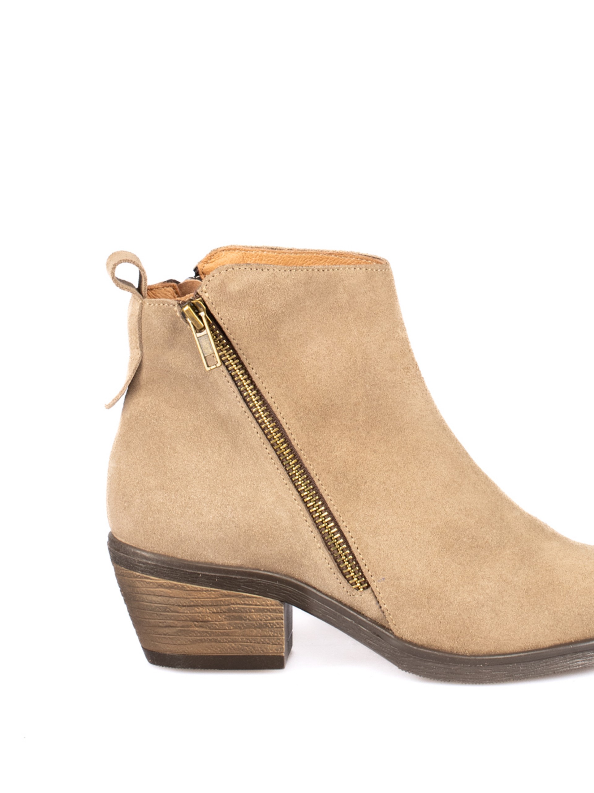 Suede Western Ankle Boots with Side Zip