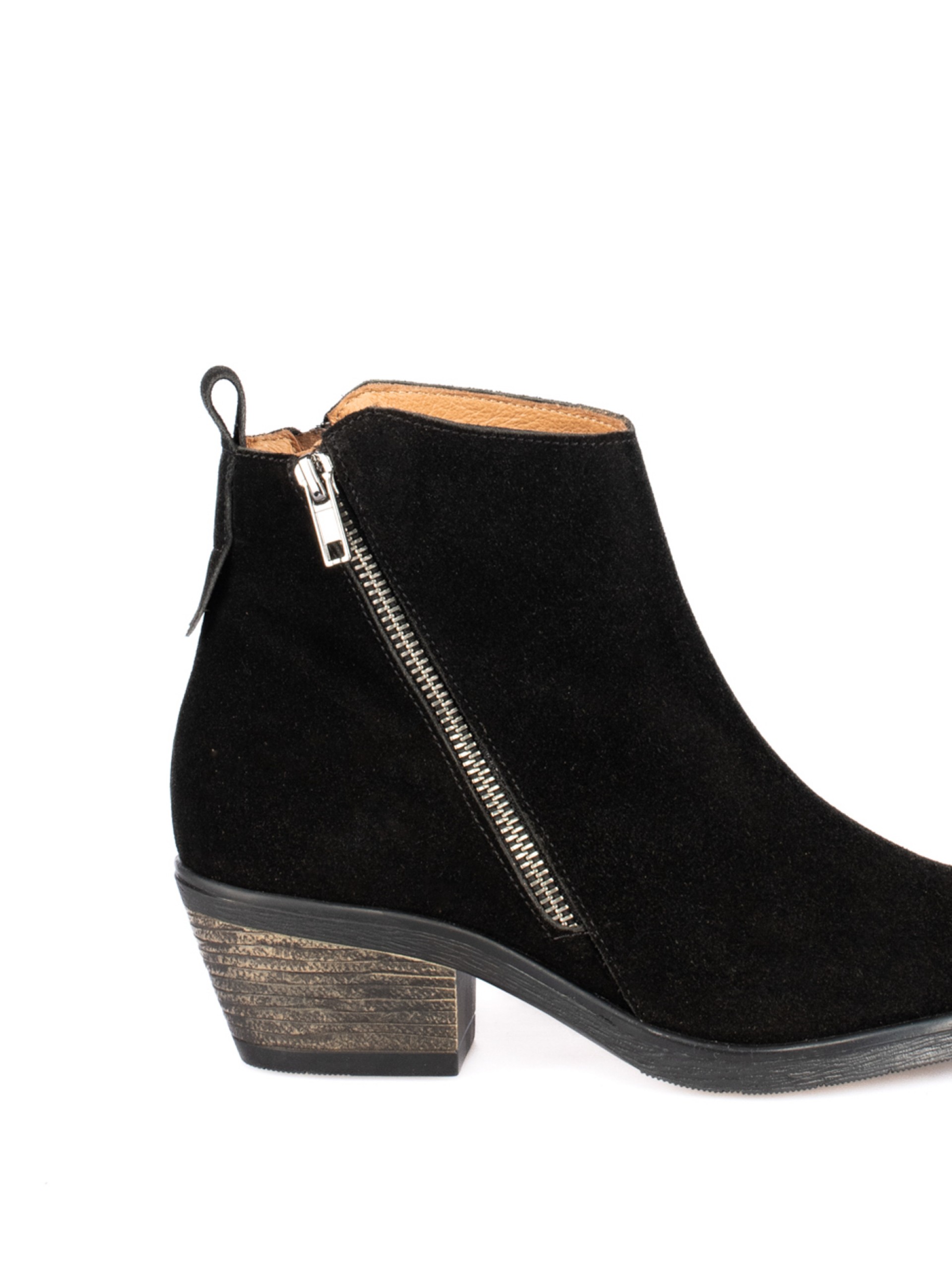 Suede Western Ankle Boots with Side Zip