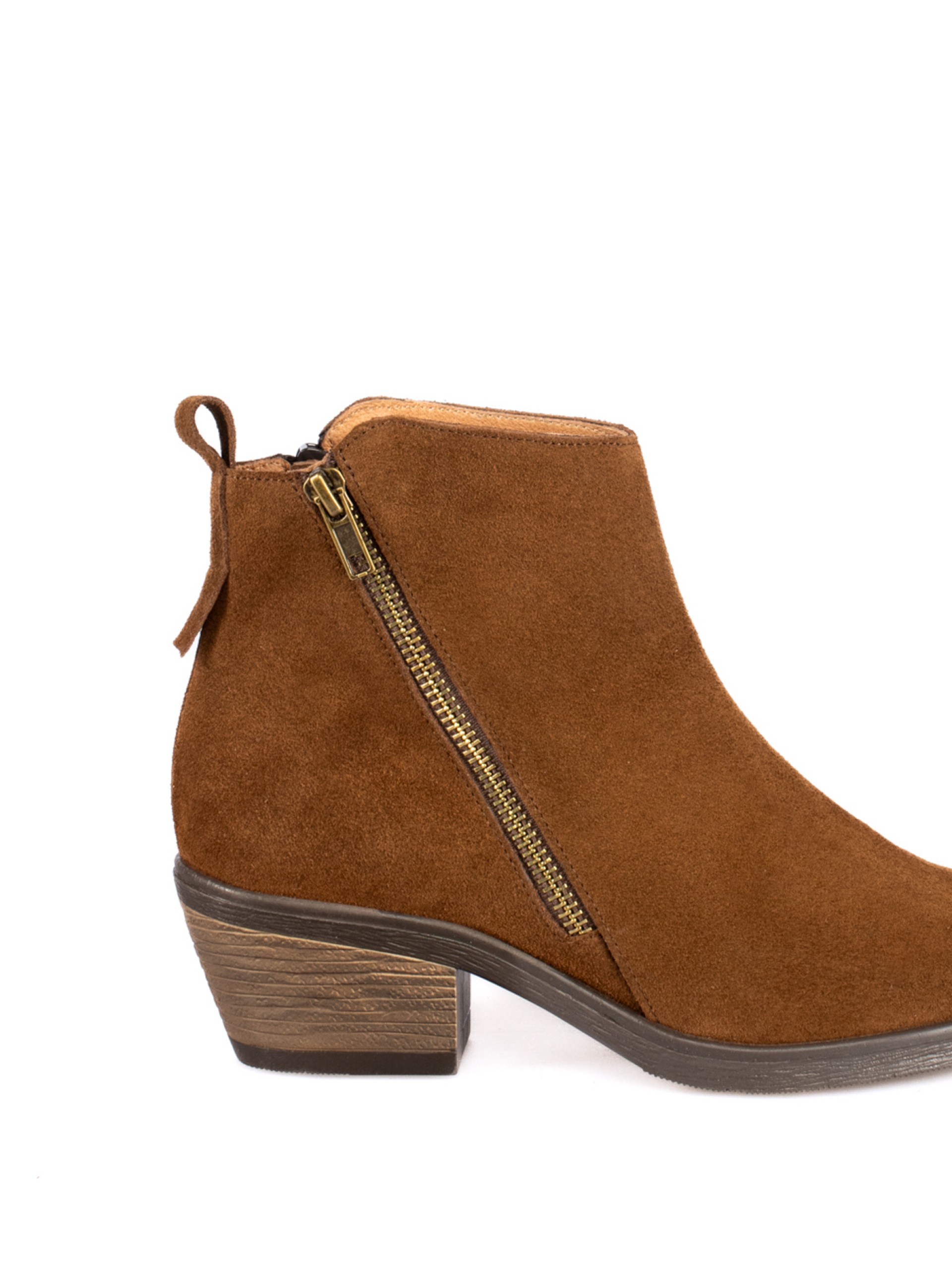 Suede Western Ankle Boots with Side Zip