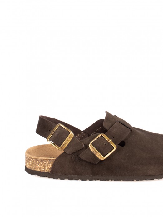 Bio suede clog with heel strap Bio suede clog with heel strap