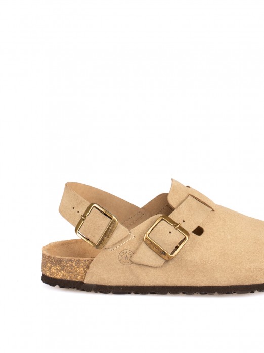 Bio suede clog with heel strap Bio suede clog with heel strap
