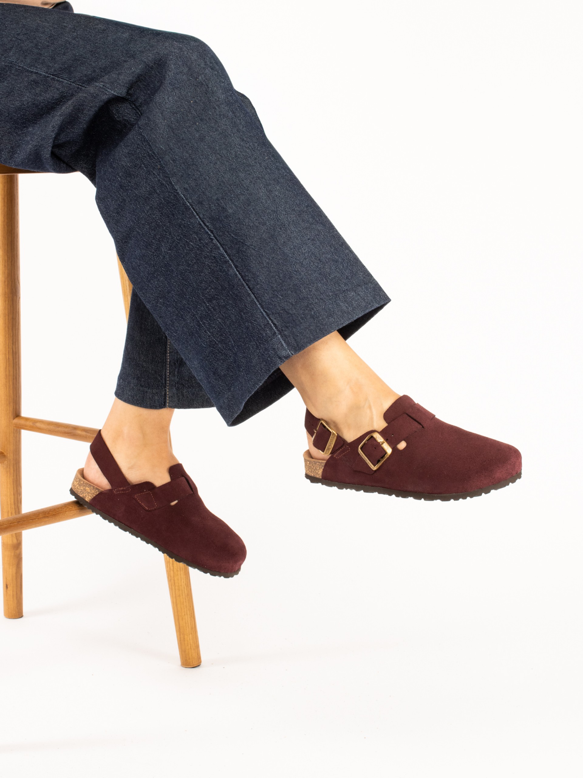Bio suede clog with heel strap