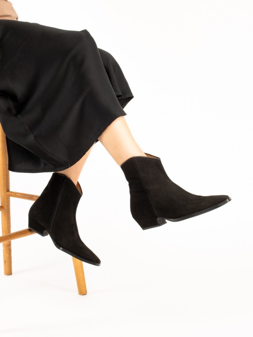 Suede Western Ankle Boots with Covered Heel Suede Western Ankle Boots with Covered Heel