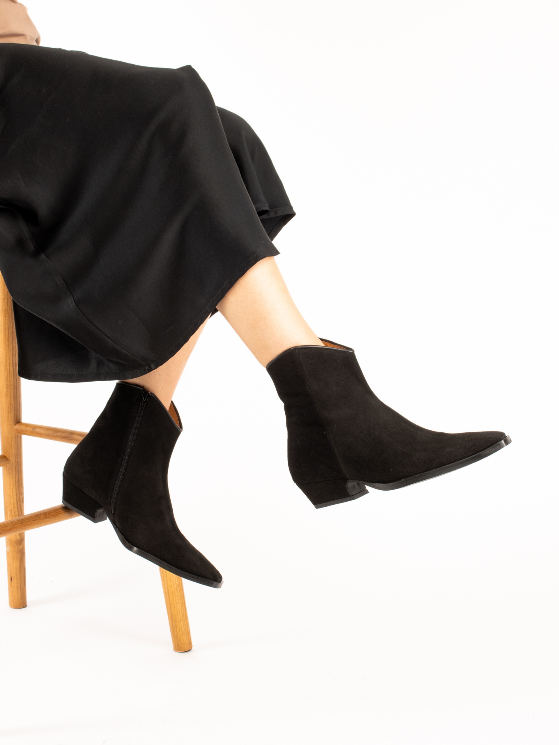 Suede Western Ankle Boots with Covered Heel