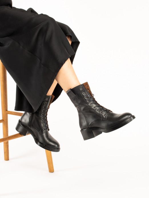 High-Top Military Leather Boot with Laces High-Top Military Leather Boot with Laces