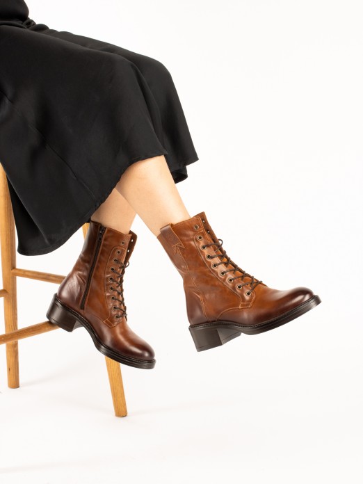 High-Top Military Leather Boot with Laces High-Top Military Leather Boot with Laces
