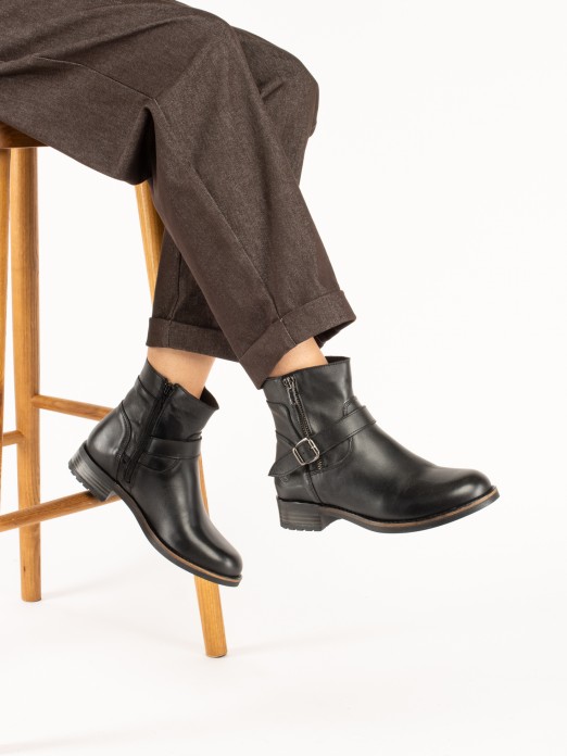 Biker leather Ankle Boot