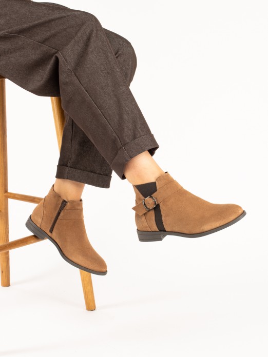 Suede ankle boot with buckle Suede ankle boot with buckle