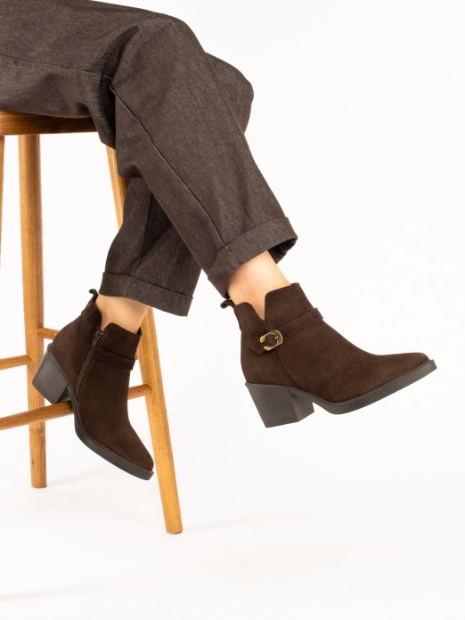 Suede ankle boot with buckle