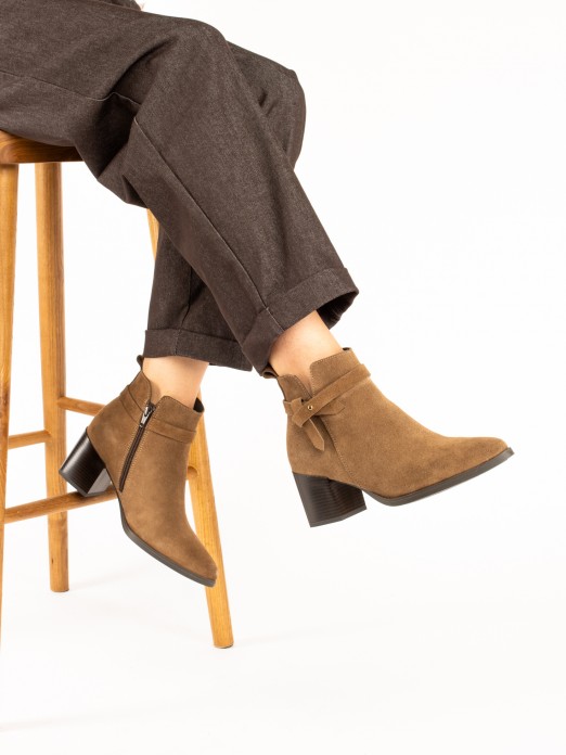 Suede Ankle Boot with Decorative Straps Suede Ankle Boot with Decorative Straps