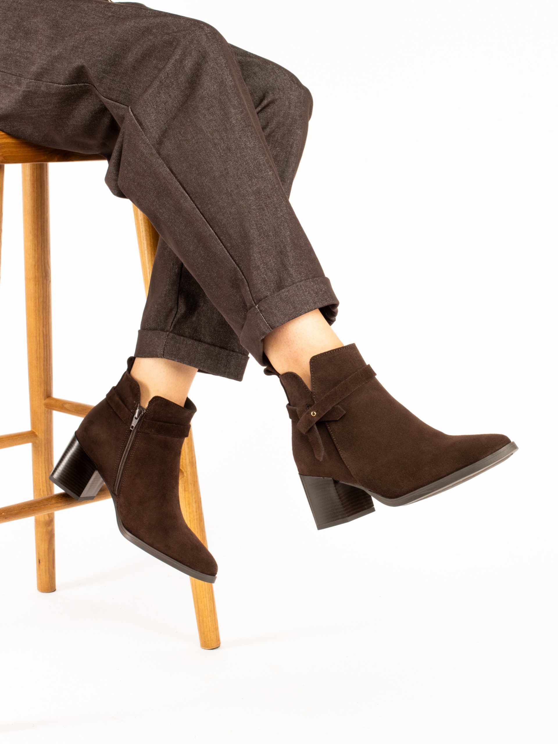 Suede Ankle Boot with Decorative Straps