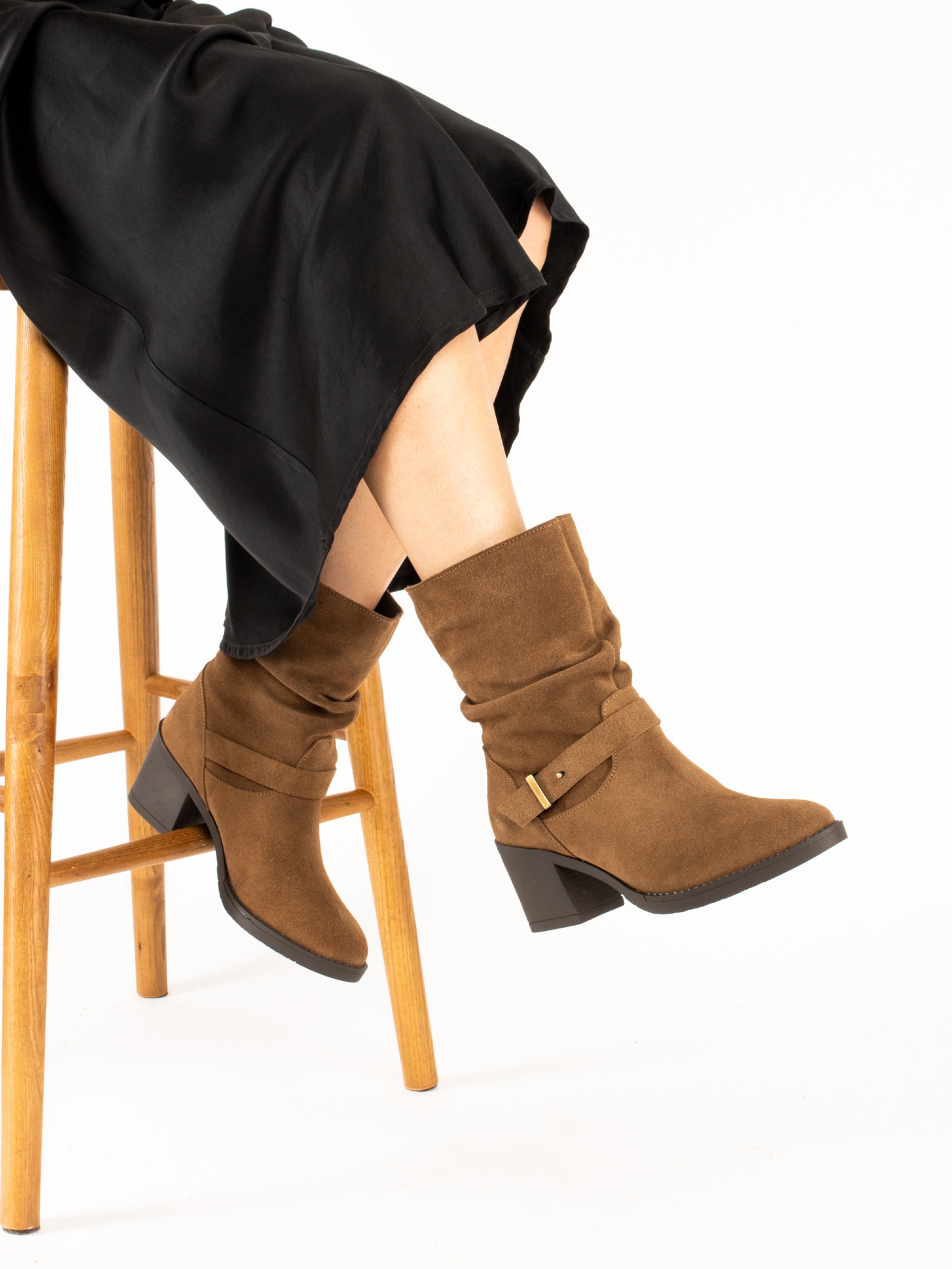Women's Suede Boots with High Block Heel
