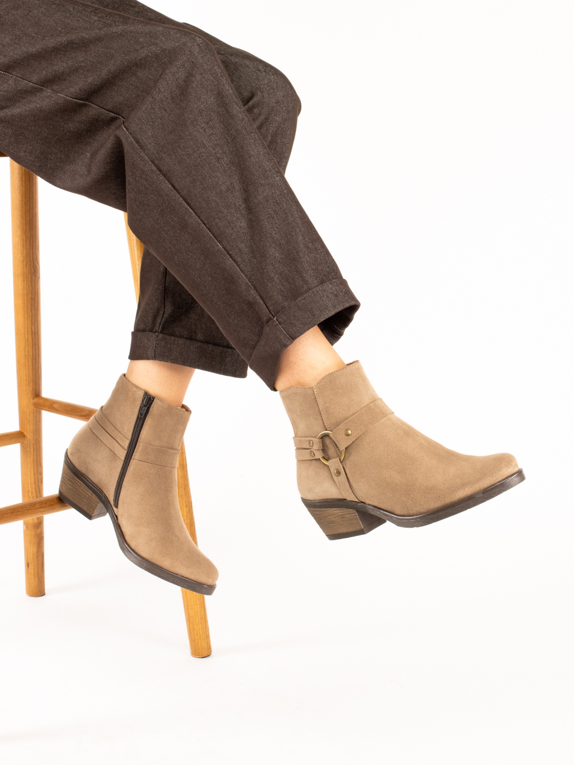 Suede Western Ankle Boots with Embellishment