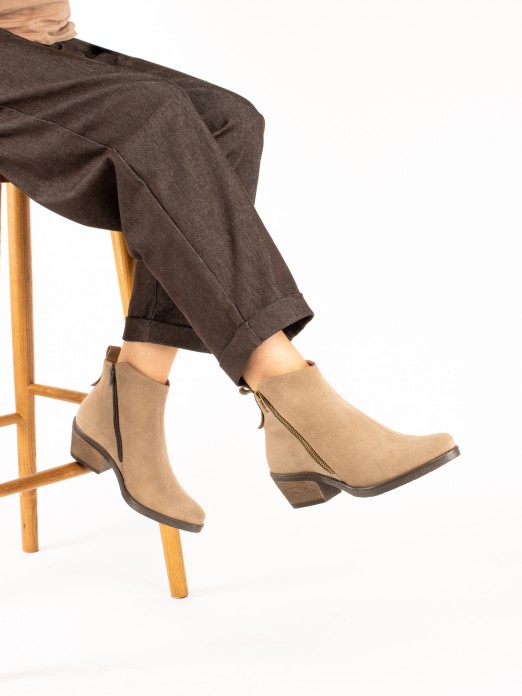 Suede Western Ankle Boots with Side Zip Suede Western Ankle Boots with Side Zip