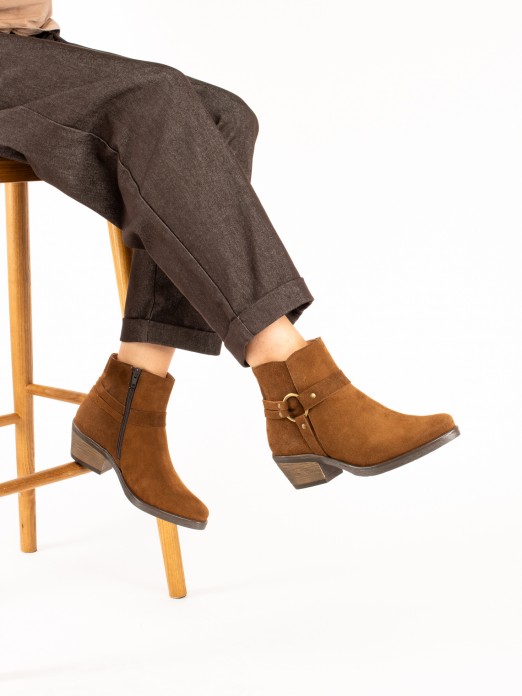 Suede Western Ankle Boots with Embellishment Suede Western Ankle Boots with Embellishment