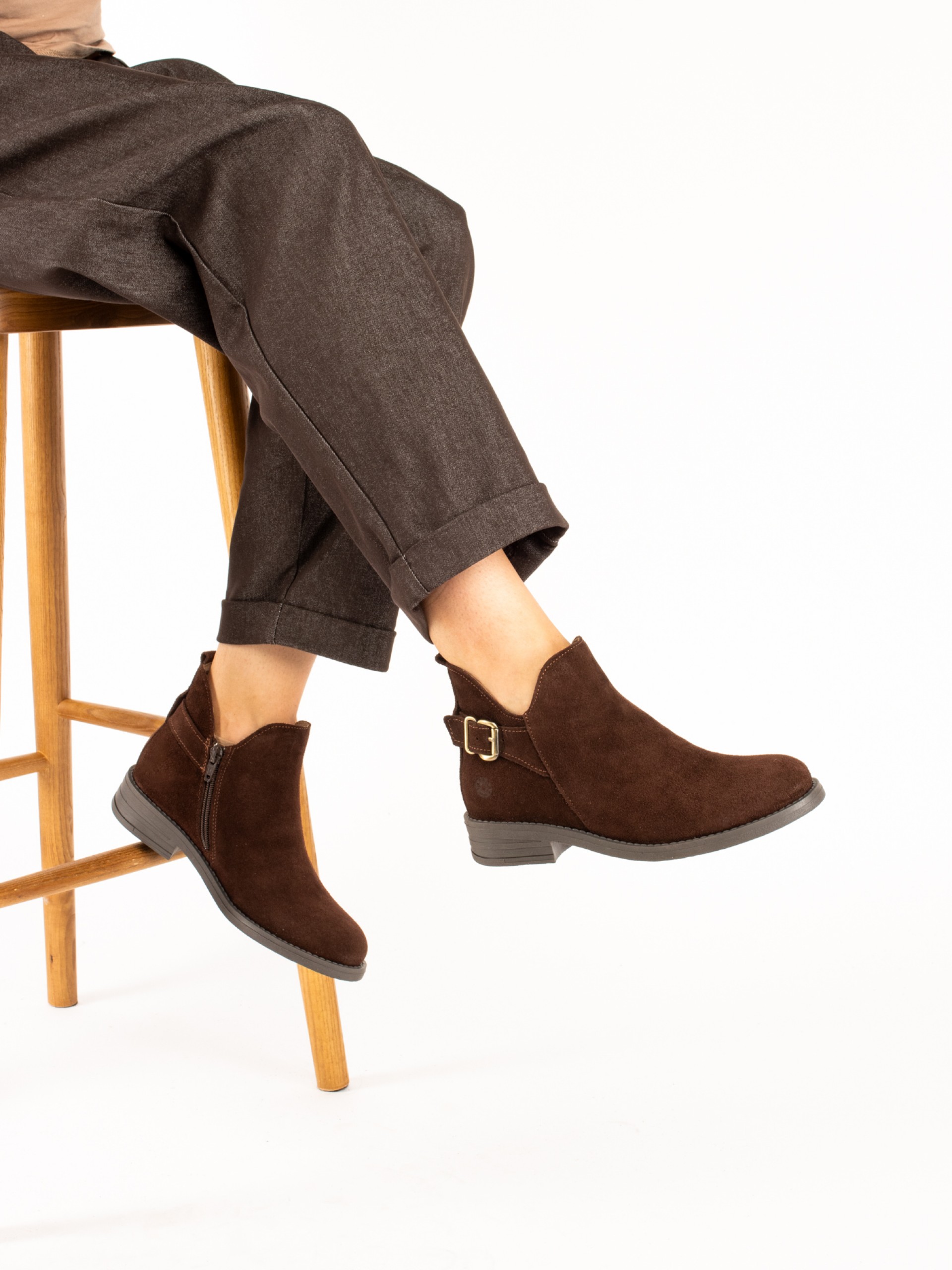 Suede Ankle Boots with Buckle