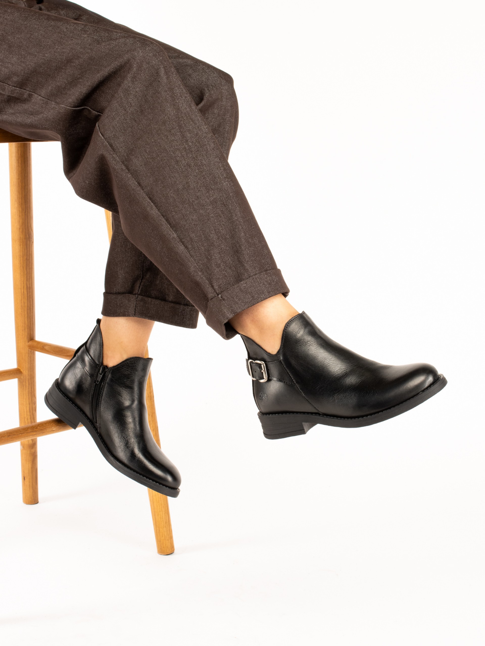 Leather Ankle Boots with Buckle
