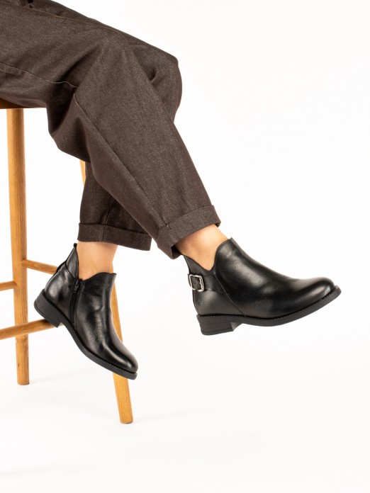 Leather Ankle Boots with Buckle Leather Ankle Boots with Buckle