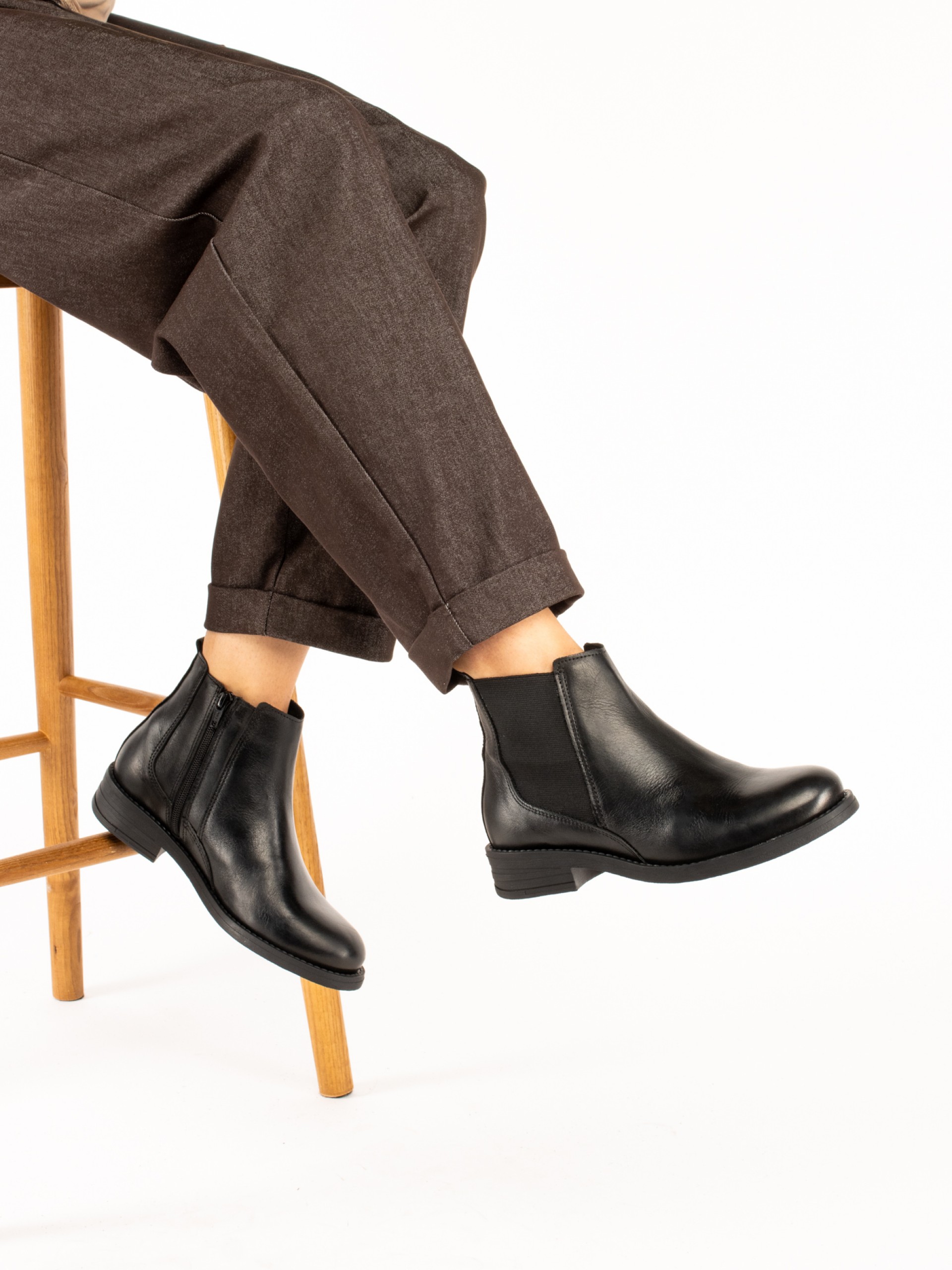 Leather Ankle Boots with Elastic Sides