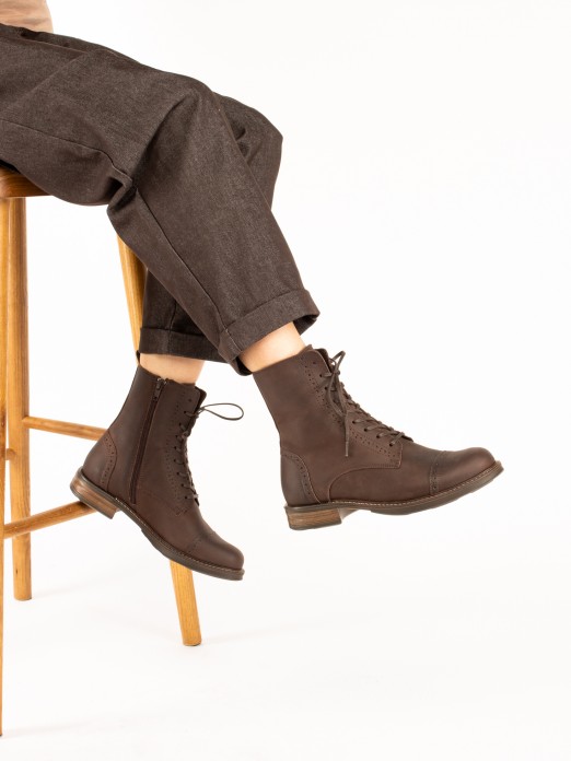 Women's Leather Ankle Boots with Perforated Detail