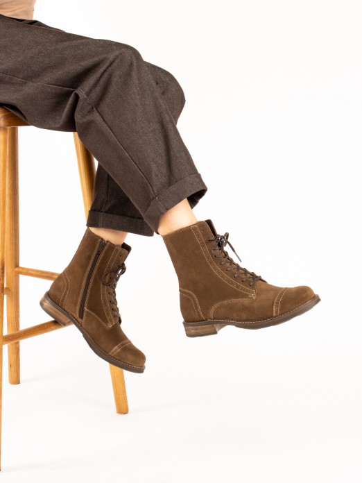 Women's Suede Ankle Boots with Perforated Details Women's Suede Ankle Boots with Perforated Details