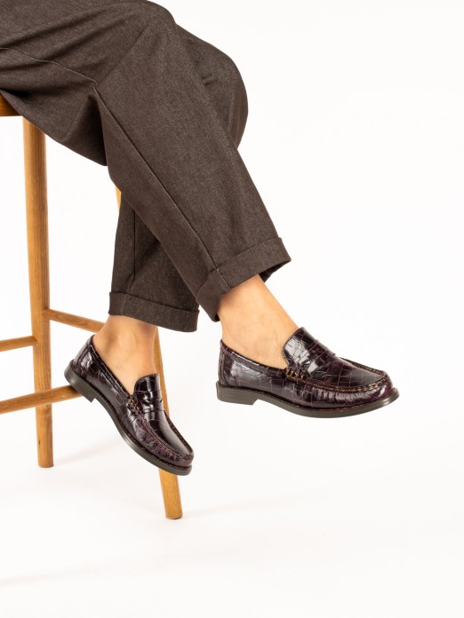 Women's Croc-Effect Leather Loafers Women's Croc-Effect Leather Loafers