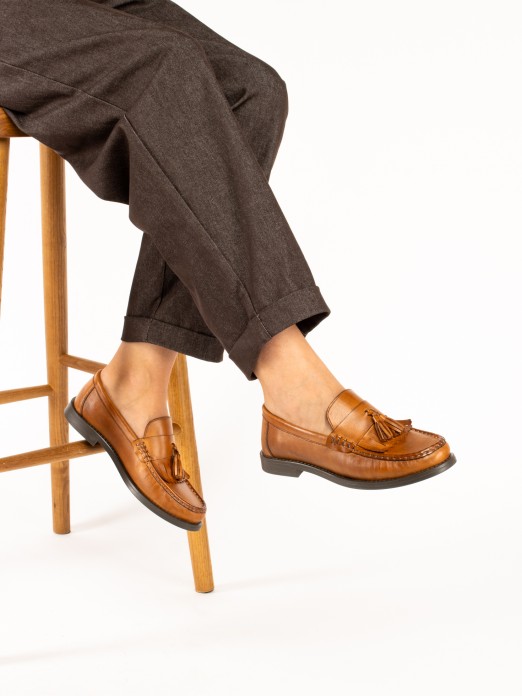 Leather Loafers with Tassel Detail