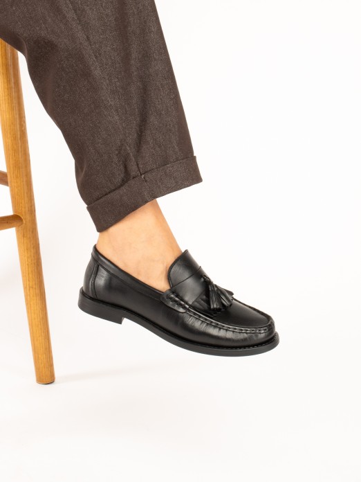 Leather Loafers with Tassel Detail