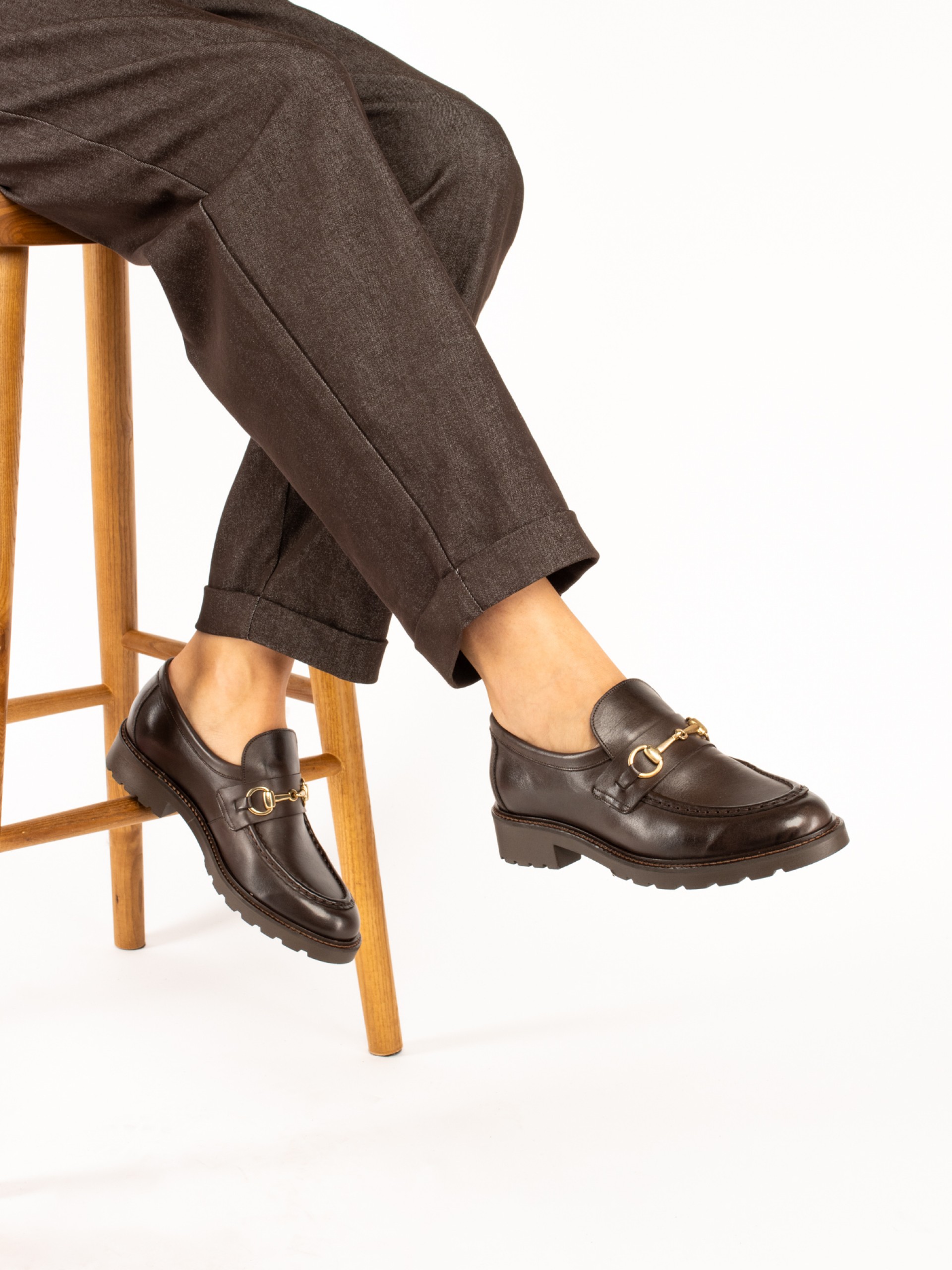 Leather Loafers with Gold Detail
