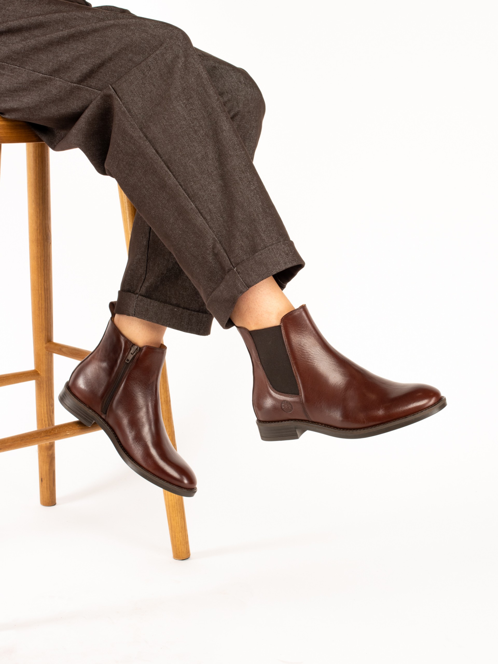 Leather Ankle Boots with Side Elastic