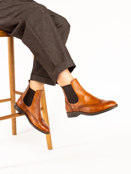 Leather Ankle Boots with Brogue Detailing