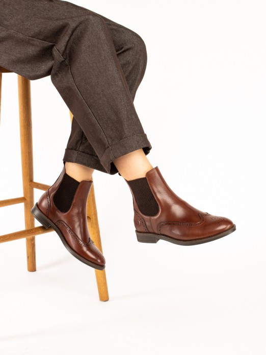 Leather Ankle Boots with Brogue Detailing