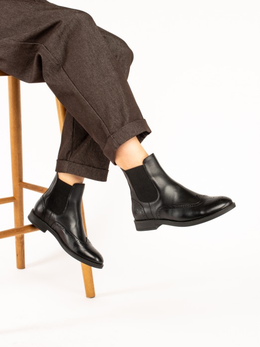Leather Ankle Boots with Brogue Detailing