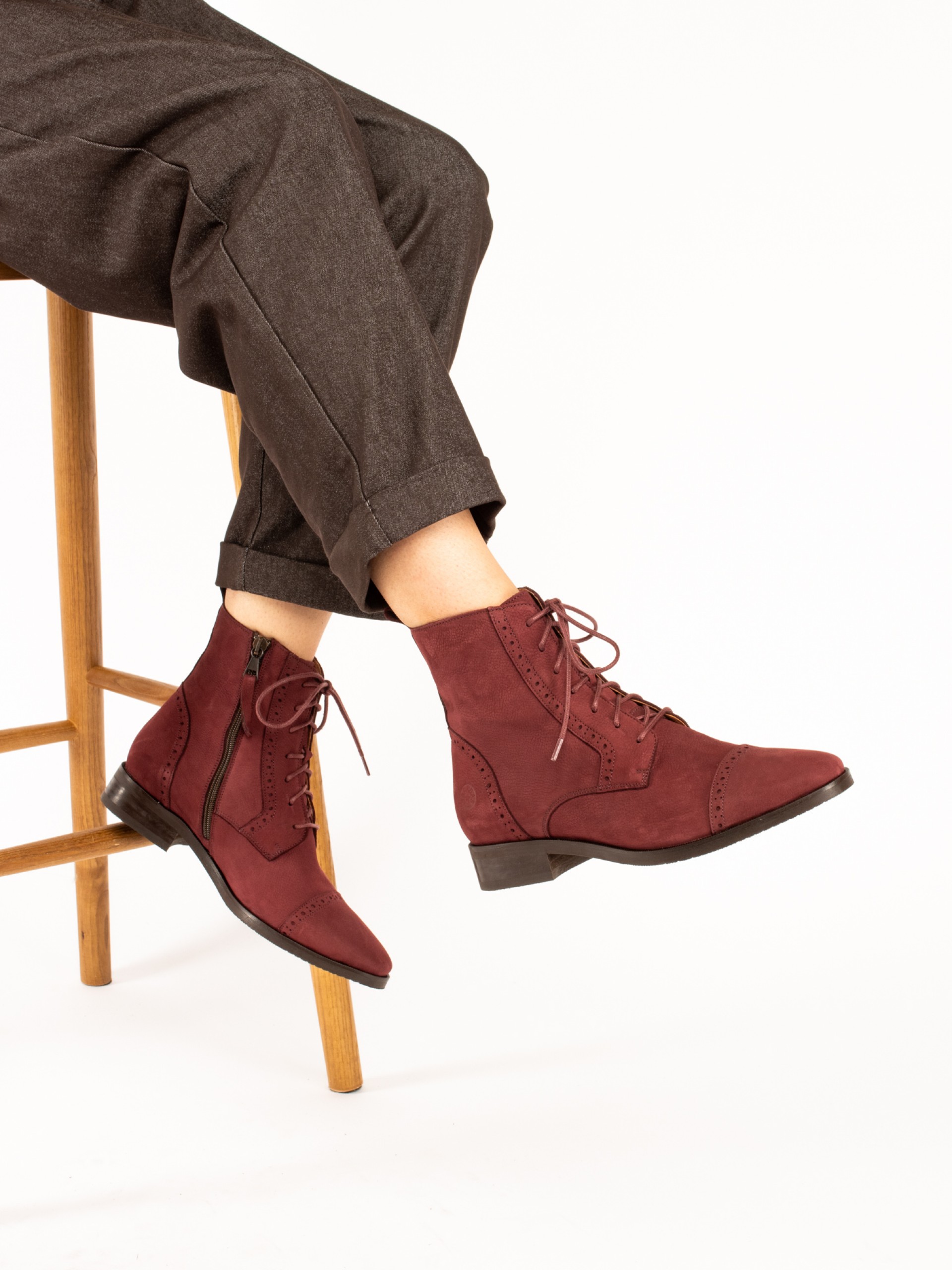 Nubuck Leather Oxford Ankle Boots