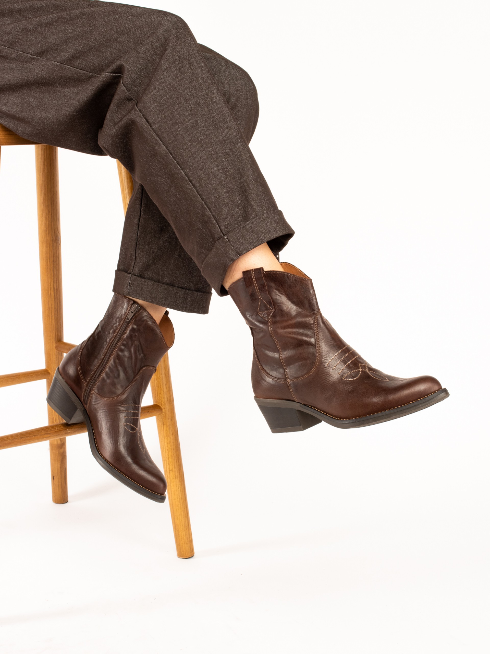 Leather Western Ankle Boots