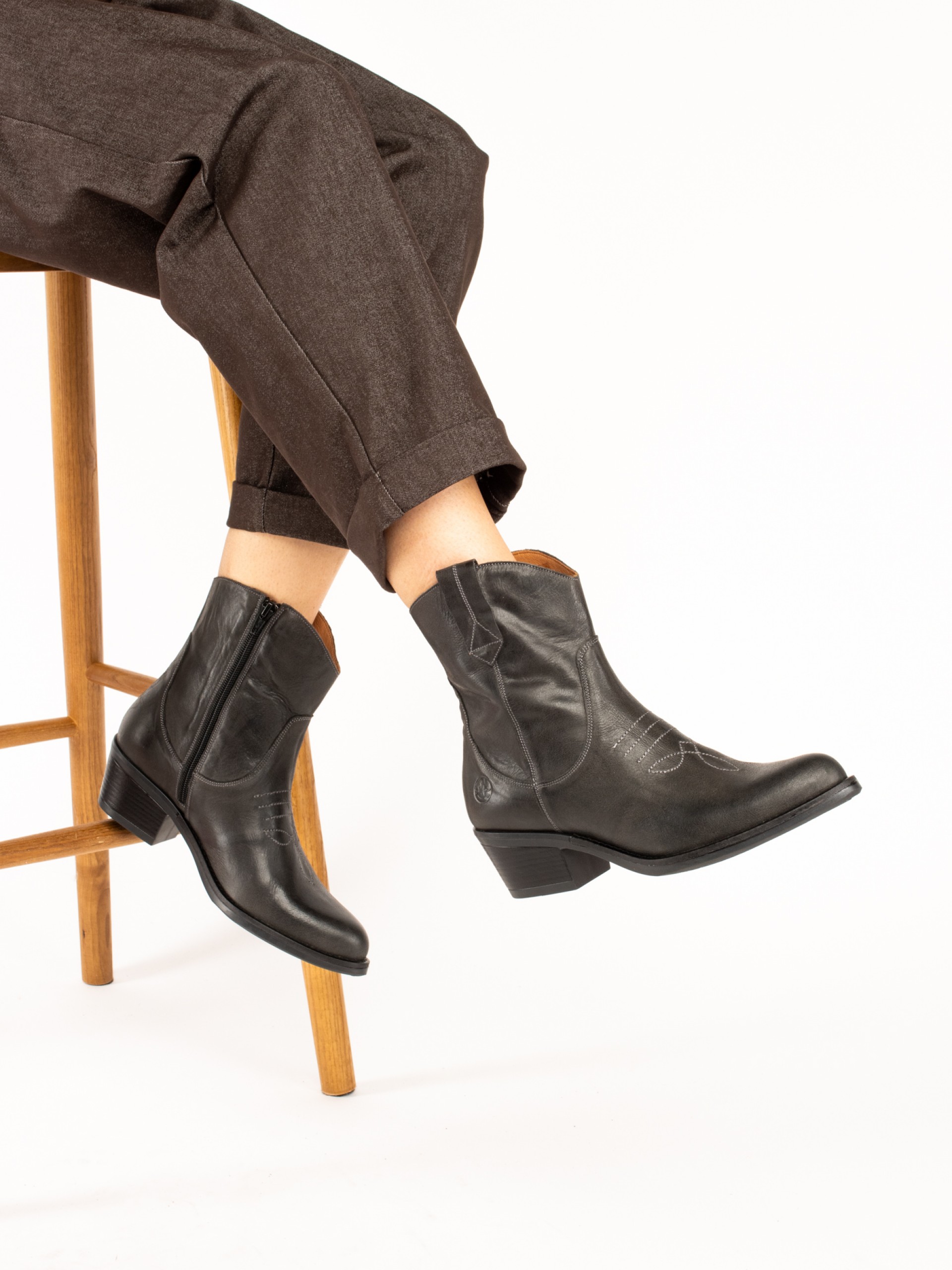 Leather Western Ankle Boots