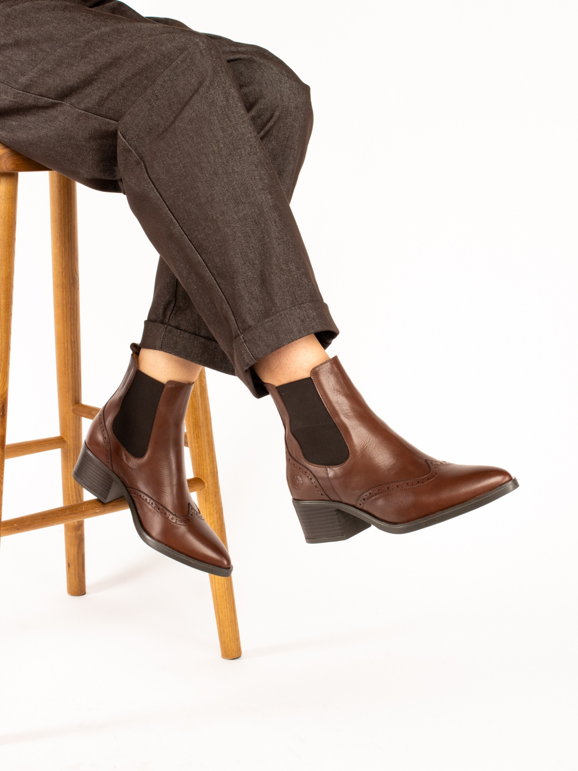 Leather Ankle Boots with Covered Elastic