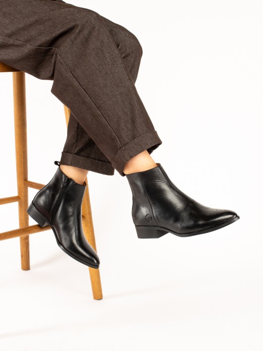 Flat Leather Ankle Boots
