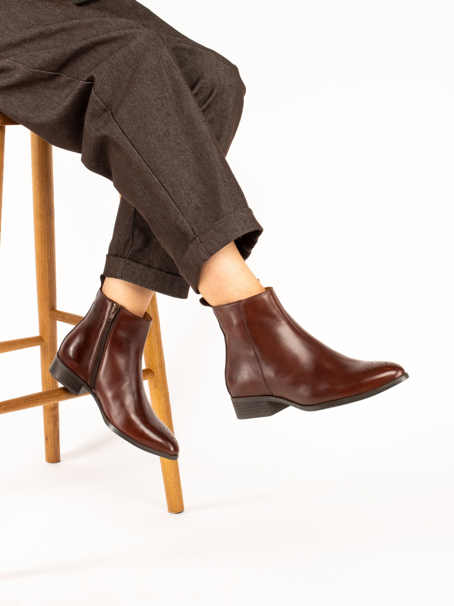 Flat Leather Ankle Boots
