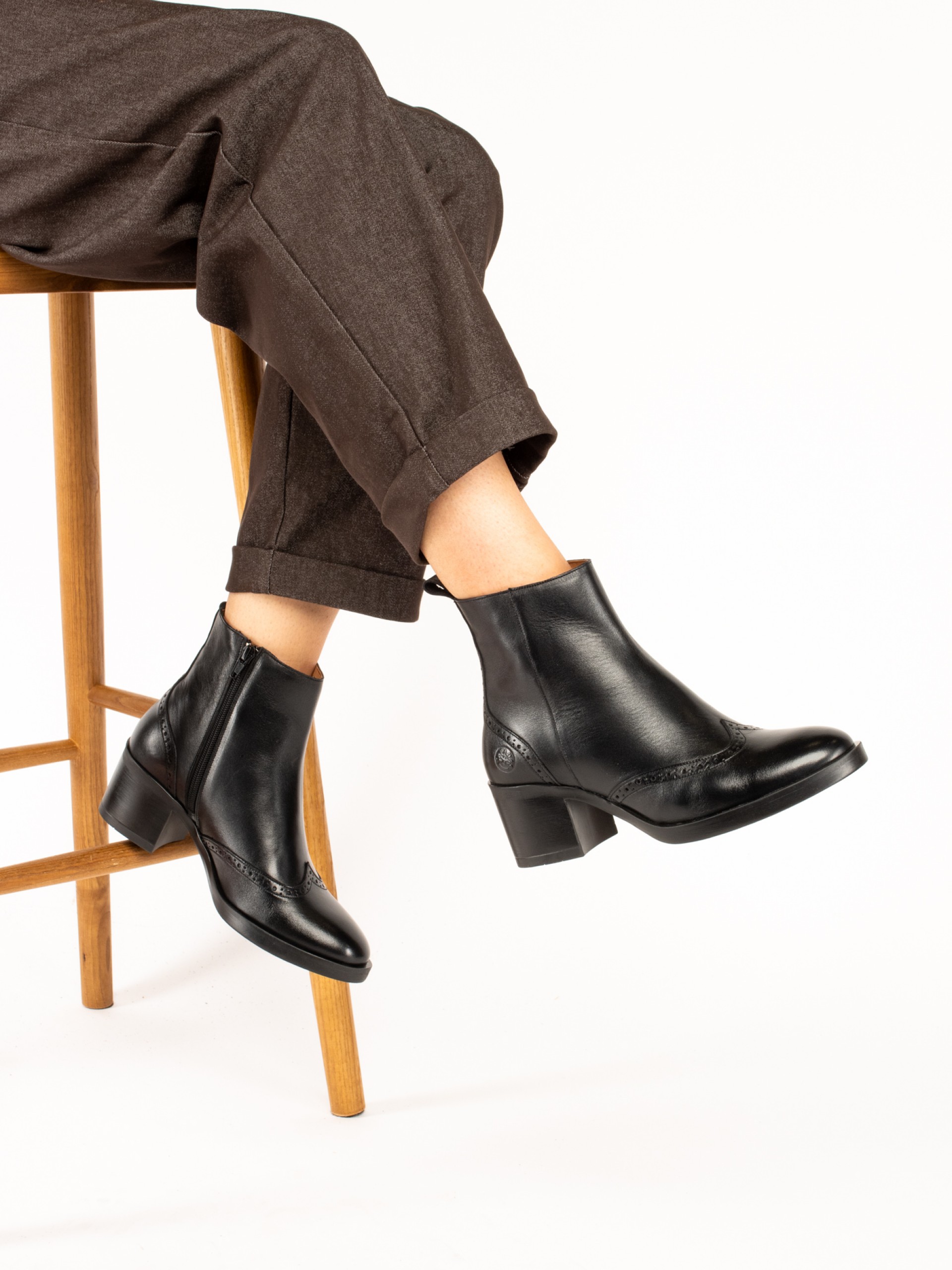 High-Heel Ankle Boots with Brogue Detailing
