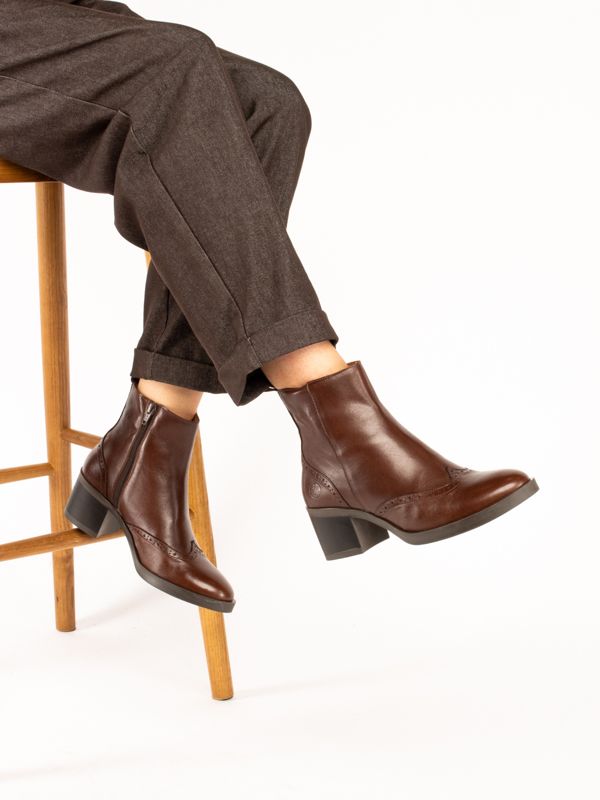 High-Heel Ankle Boots with Brogue Detailing