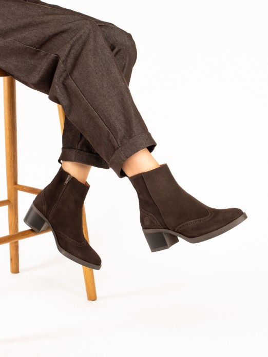 High-Heel Suede Ankle Boots with Brogue Detailing High-Heel Suede Ankle Boots with Brogue Detailing