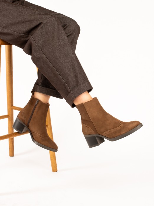 High-Heel Suede Ankle Boots with Brogue Detailing High-Heel Suede Ankle Boots with Brogue Detailing