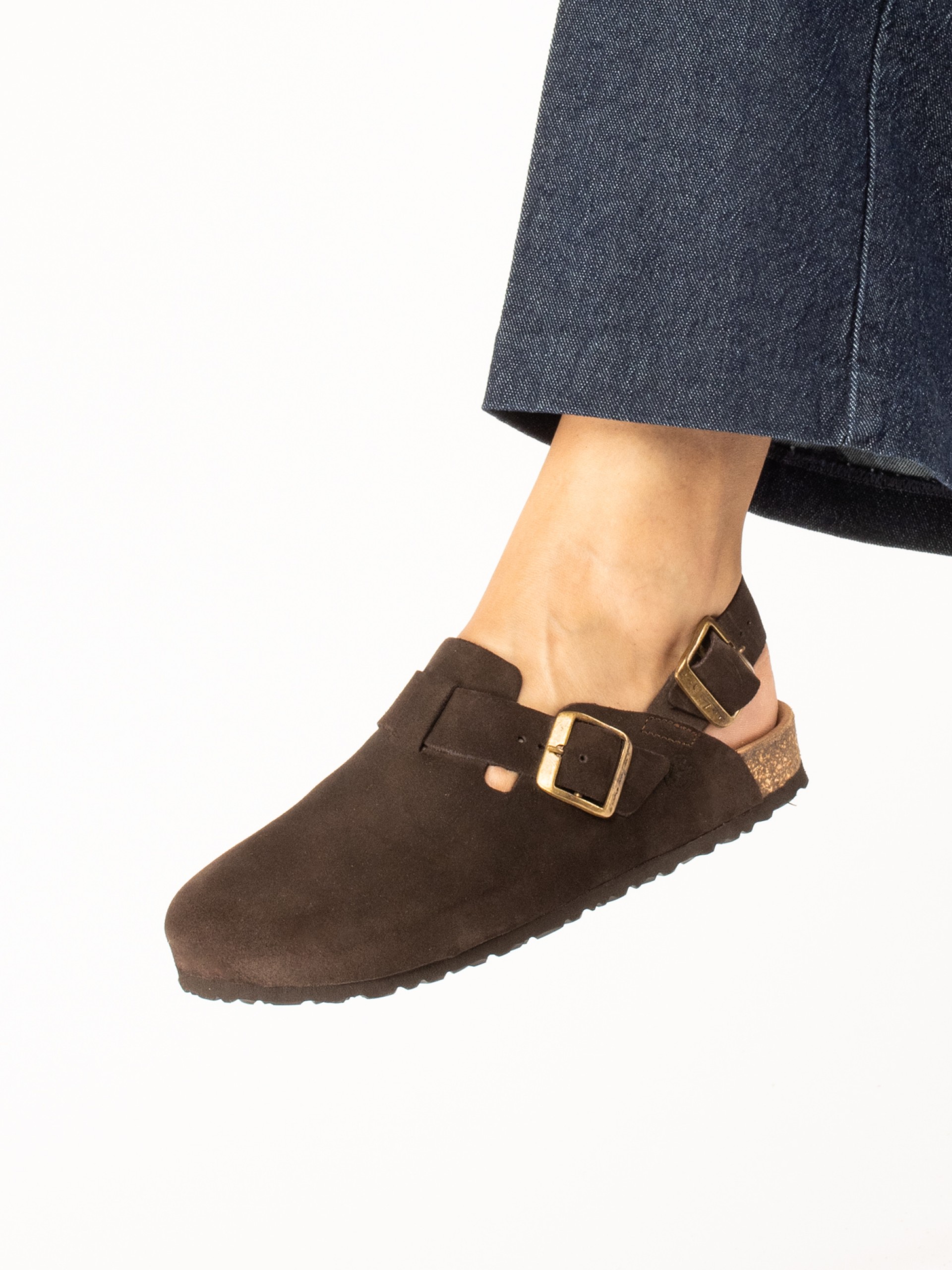 Bio suede clog with heel strap