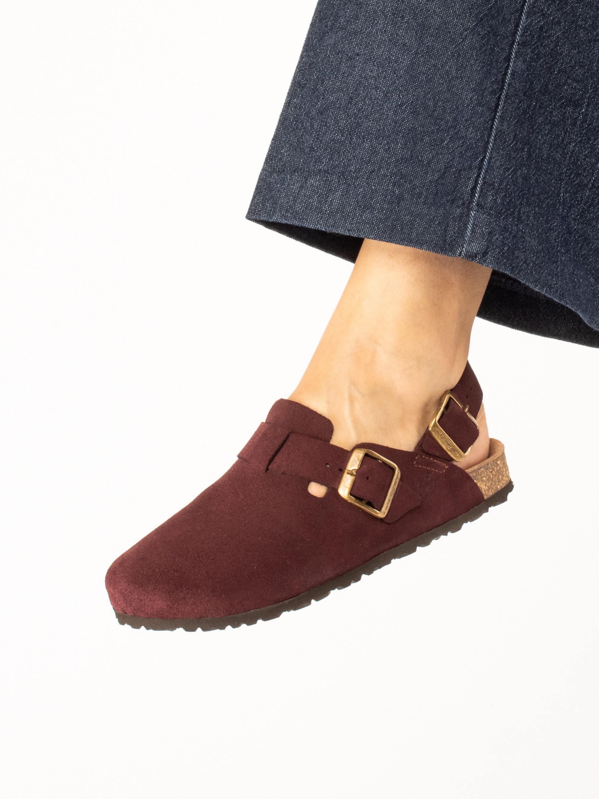 Bio suede clog with heel strap