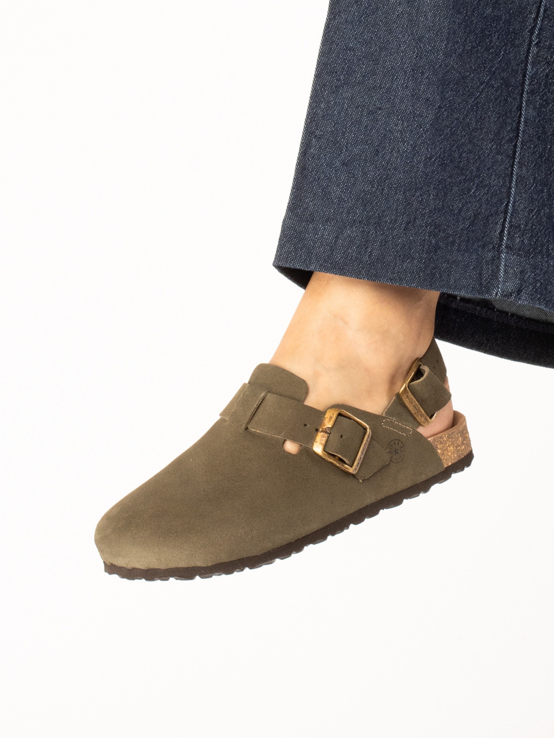 Bio suede clog with heel strap